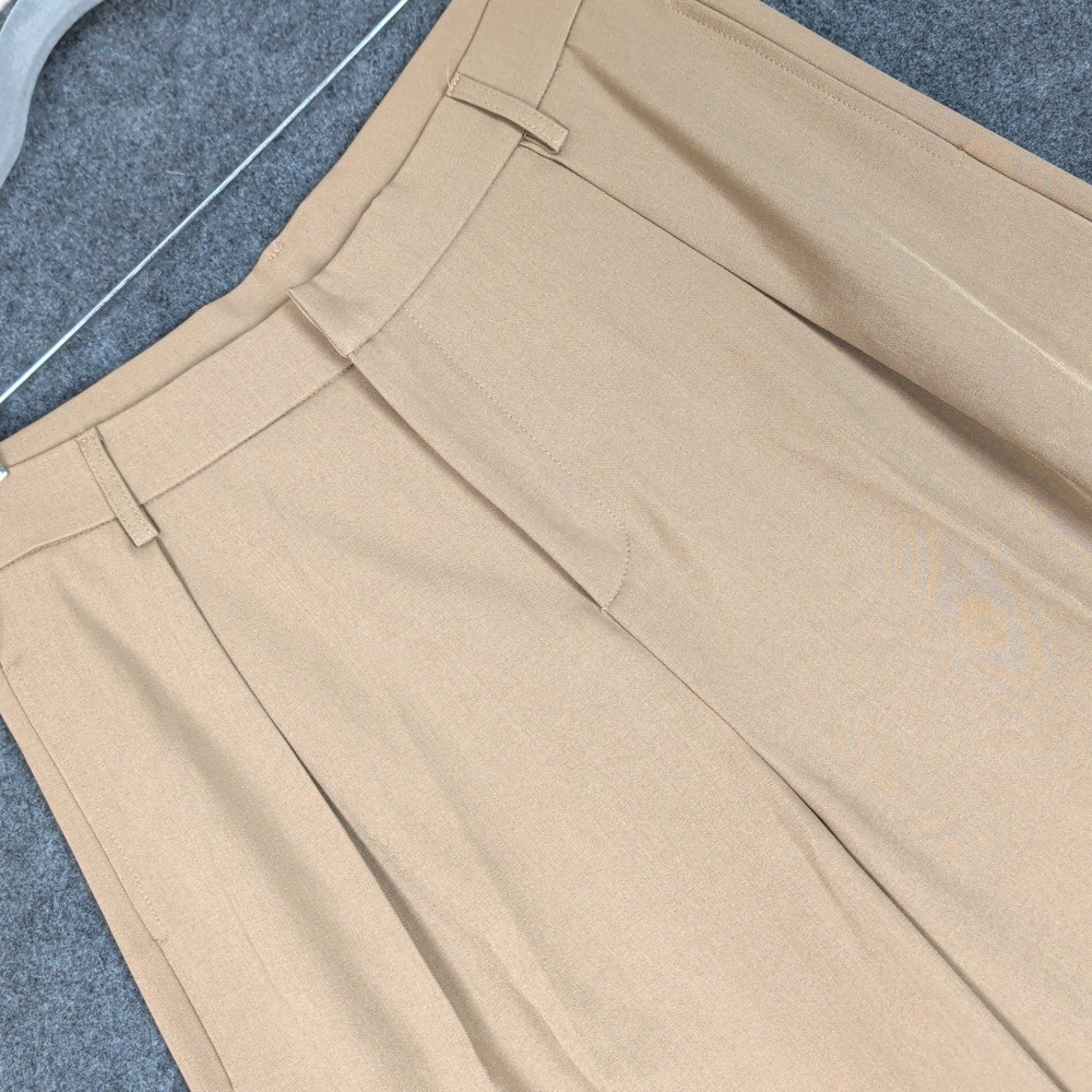 ANEWSTA Tan Wide Leg Embroidered Floral Hem Trousers High Rise Pants Size 12 NEW